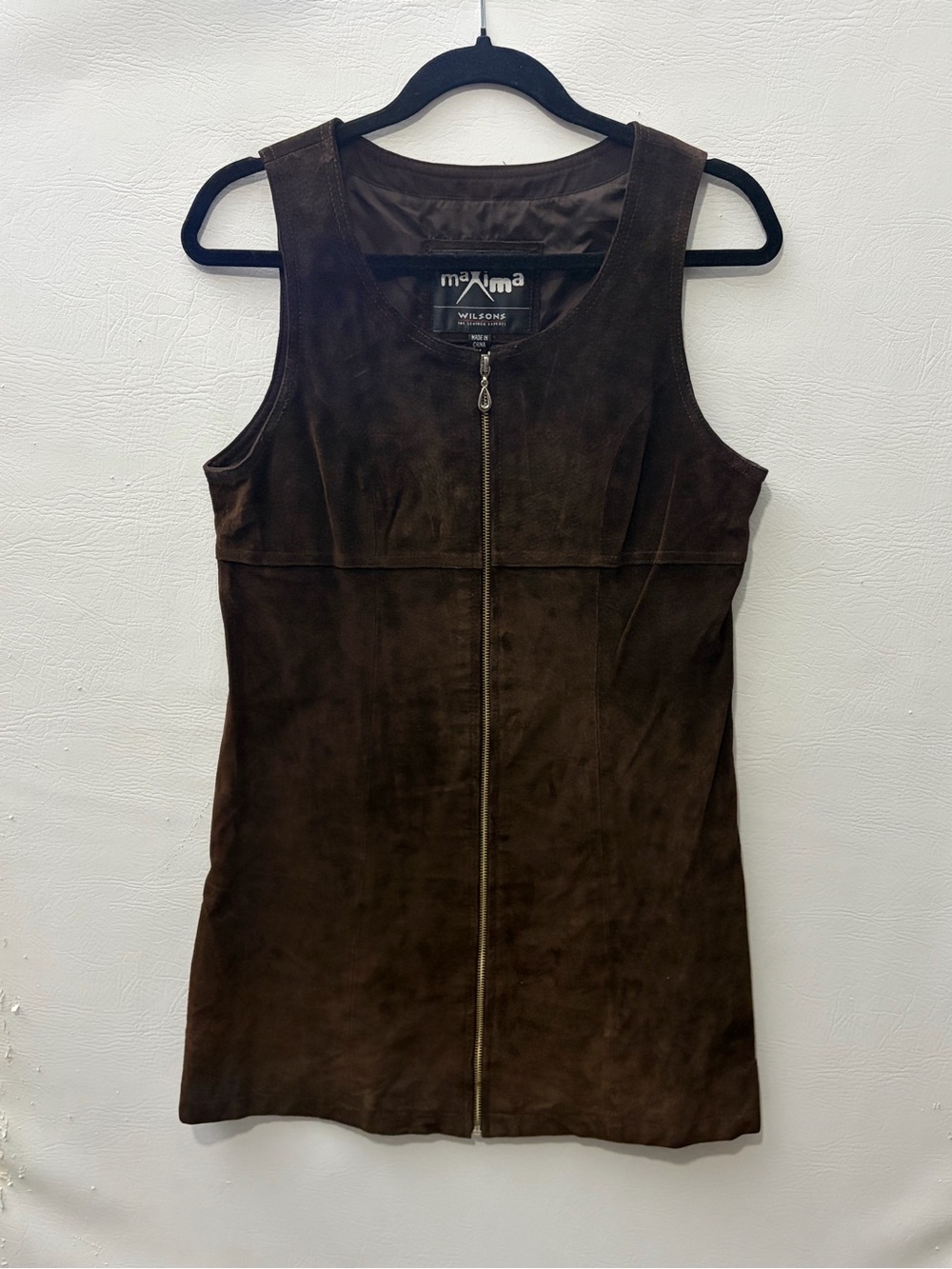 Vintage Wilsons Maxima Brown Suede Leather Zip Up Dress Medium